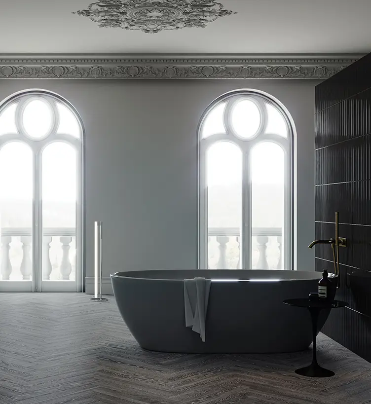 4 x 24 in / 9.8 x 60 cm Aspen Grey Ridge Matte Rectified Glazed Porcelain Tile