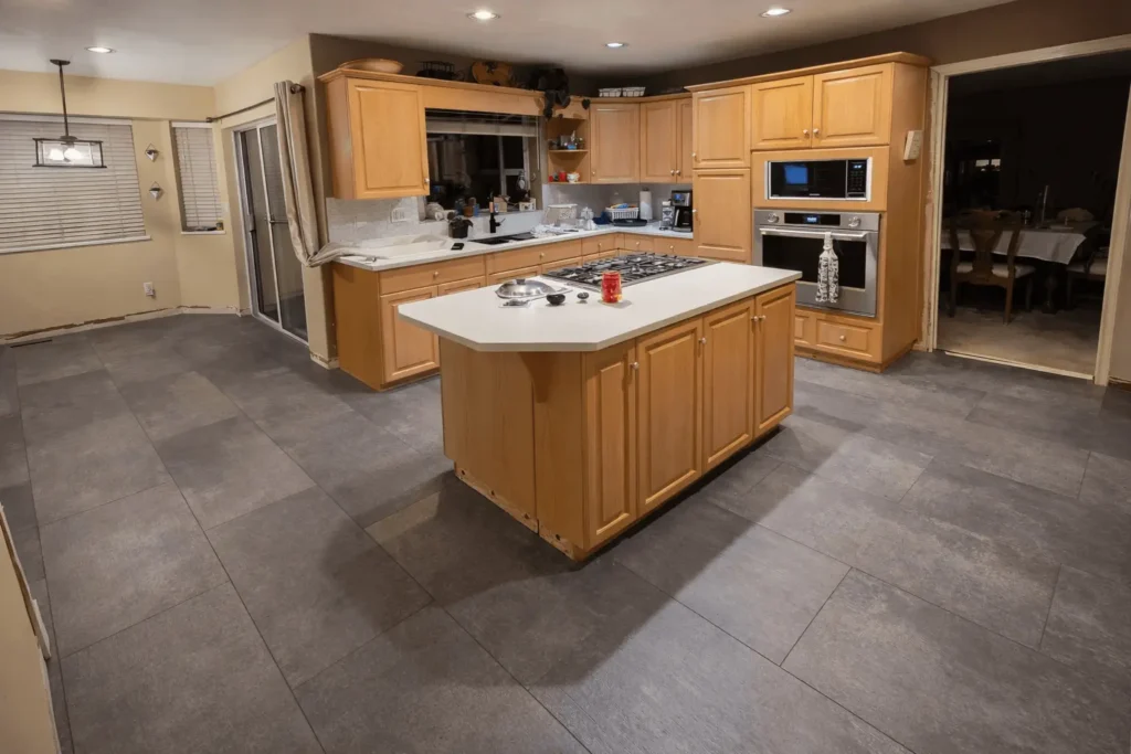 Adura Max vinyl tile kitchen flooring installed by TILEMART in Walnut Grove, Langley
