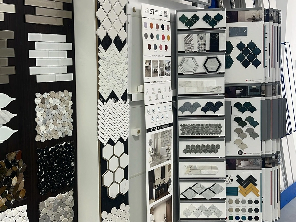 Tile and mosaic displays inside TILEMART Langley showroom
