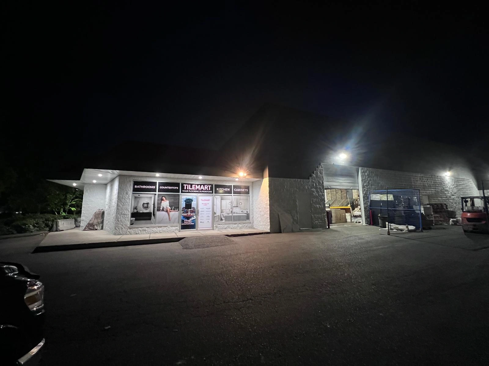 TILEMART Langley showroom exterior at night